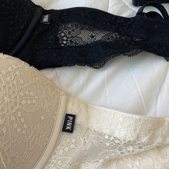2 like new Victoria’s Secret lace multi-way PINK black and cream bras - Picture 3 of 6